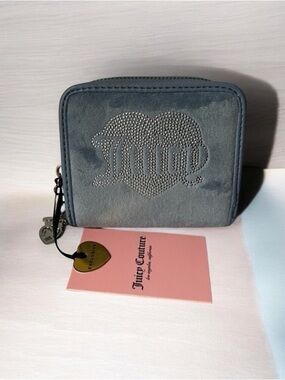 Juicy Couture Gray / blue velvet Wallet with Rhinestone Heart